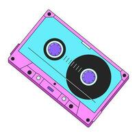Audio cassette flat vector cartoon icon. Oldschool equipment. Analog recording. Editorial, magazine spot illustration. Colorful object isolated on white. Editable 2D simple drawing, graphic design