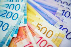 Variety Of New Norwegian Krone Banknotes. photo