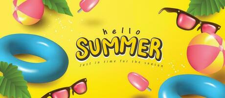 Summer promotion poster banner with summer tropical beach vibes vector