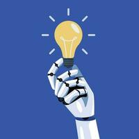 Robot hand is holding lightbulb idea vector