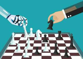 robot vs humano jugando ajedrez vector