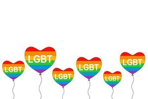 Vector - Rainbow heart balloon with word LGBT flying on white background. Pride flag, Lesbian, gay, bisexual or transgender  concept.  Copy space.