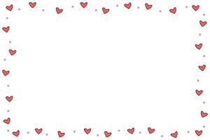 Vector - Hand drawing. Red line border with many hearts on white background. Cute frame. Can be use for card, web, label, banner or brochure. Copy space. Valentine's, Wedding day.