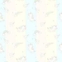 Vector - Abstract seamless pattern of cute unicorn, cloud, star and hearts on rainbow background.