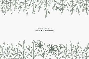 Greenery hand-drawn leaves and flowers on white background. Beautiful green floral botanical background for wedding, engagement, or greeting cards vector