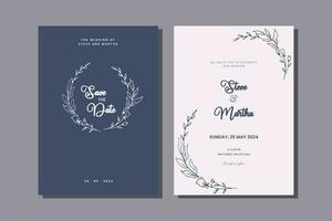 minimalista doble lado Boda invitación modelo con mano dibujado hojas y flores decoración sencillo estilo vector