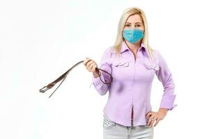 woman wear with protective face mask at home photo