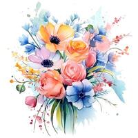 Watercolor flower bouquet. Illustration photo