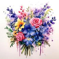 Watercolor flower bouquet. Illustration photo