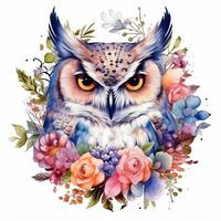 Cute watercolor owl. Illustration photo