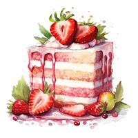 Watercolor strawberry cake. Illustration photo