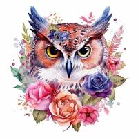 Cute watercolor owl. Illustration photo