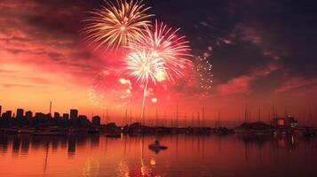 fuegos artificiales en día de Canadá ilustración ai generativo foto