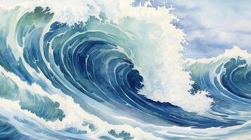 Watercolor sea wave. Illustration photo