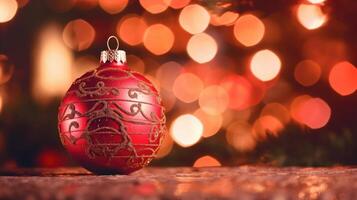 Red bauble Christmas background. Illustration photo