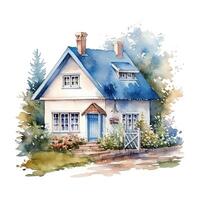 Cute watercolor house. Illustration photo