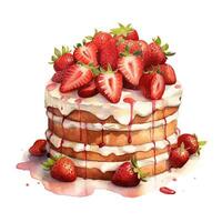 Watercolor strawberry cake. Illustration photo