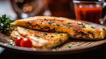 Breakfast of omelet, bread and coffee Illustration photo