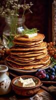 Homemade Pancakes rustic Illustration AI Generative photo