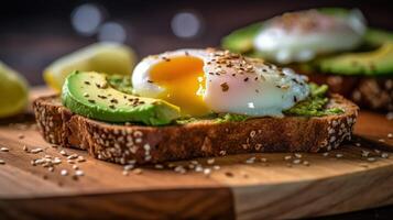 Sandwiches with avocado, poached egg, Illustration photo