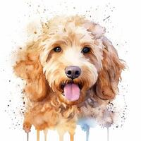 Cute watercolor goldendoodle dog. Illustration photo