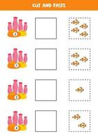 Math game for kids. Count and paste cute clownfish to corals. vector