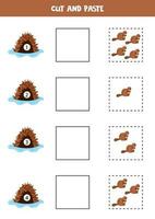 Math game for kids. Count and paste cute beavers to huts. vector