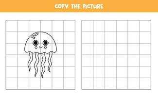 Copy the picture of black and white jelly fish. Logical game for kids. vector