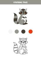 Color cute cartoon raccoon. Worksheet for kids. vector