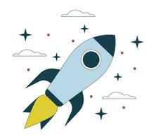 Spaceship in space flat line vector spot illustration. Shuttle in orbit 2D cartoon outline object on white for web UI design. Rocket flying in space editable isolated colorful hero image