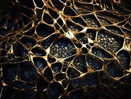 Dark black and gold abstract background An abstract image featuring organic shapes and lines that intersect and overlap created with technology. photo