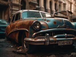 Fragments of an old car created with technology photo