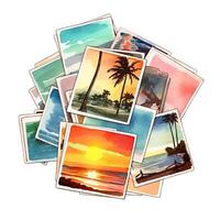 Watercolor stack of instant photos with summer theme. Illustration