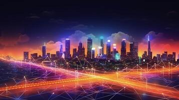 Smart city and polygon pattern connection with speed line technology Illustration photo