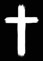 Handdrawn christian cross symbol painted with ink on black background vector