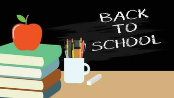 Welcome Back to School vector illustration with books and Chalkboard