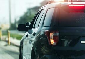 Police State Trooper Vehicle with Flashing Lights photo