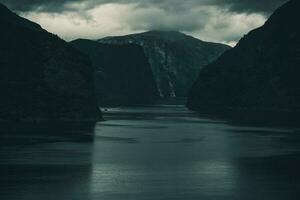 Norwegian Fjord With Steep Cliffs. photo