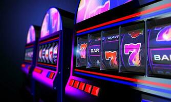 3D Casino Slot Machines Spin Close Up photo