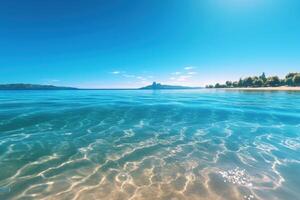 Sunny beach blue ocean background. Illustration photo