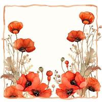 Red watercolor poppy flower frame. Illustration photo