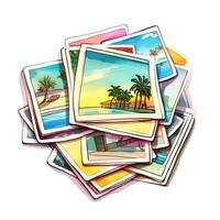 Watercolor stack of instant photos with summer theme. Illustration