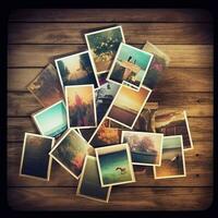 A stack of instant photos with summer theme. Illustration AI Generative