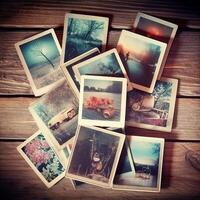 A stack of instant photos with summer theme. Illustration