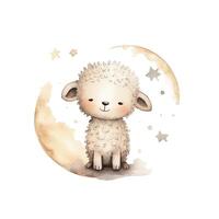 Cute watercolor night sheep and moon. Illustration photo