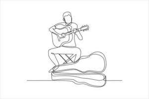 continuo línea dibujo de músico jugando guitarra vector