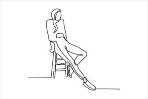 continuous line illustration of woman sitting on chair vector