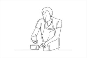 continuous line drawing of chef serving food vector