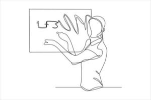 continuous line drawing illustration the teacher is writing on the blackboard vector