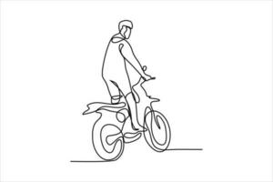 continuous line illustration of a man riding a motorcycle vector